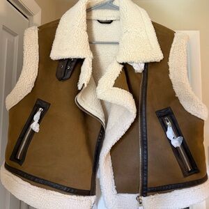 Brown and Cream Shearling Vest